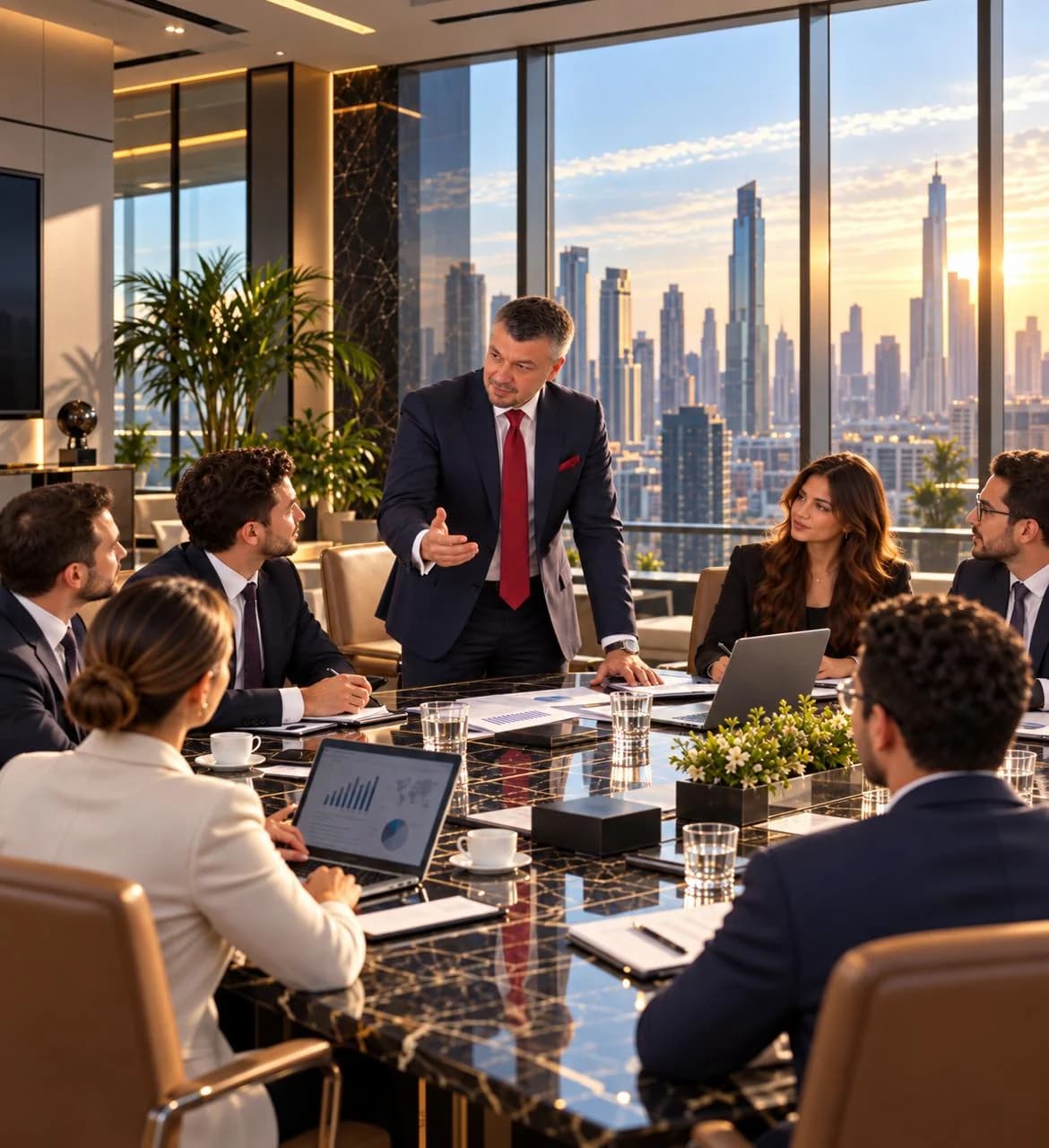 Bob Khodjaev at a conference table in a high-rise office
